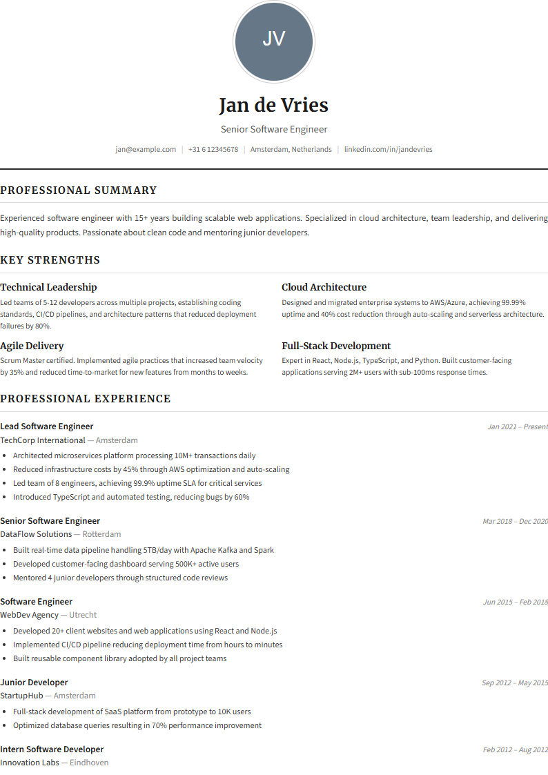 Classic CV template preview