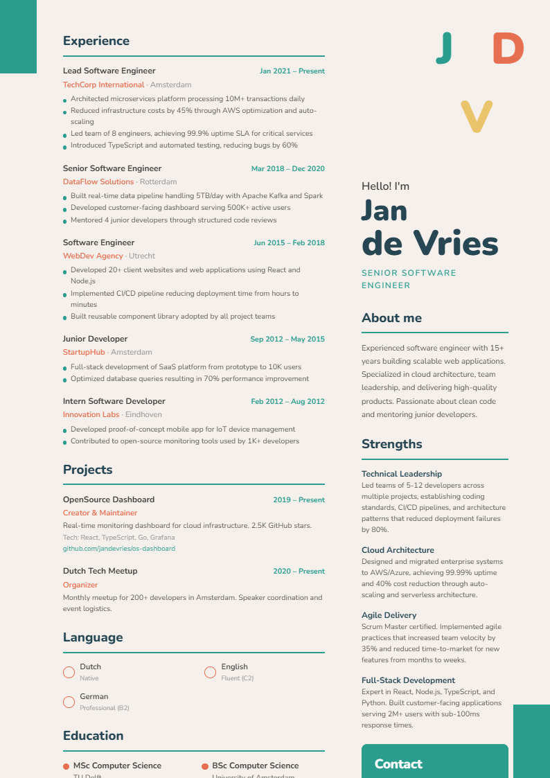 Vivid CV template preview